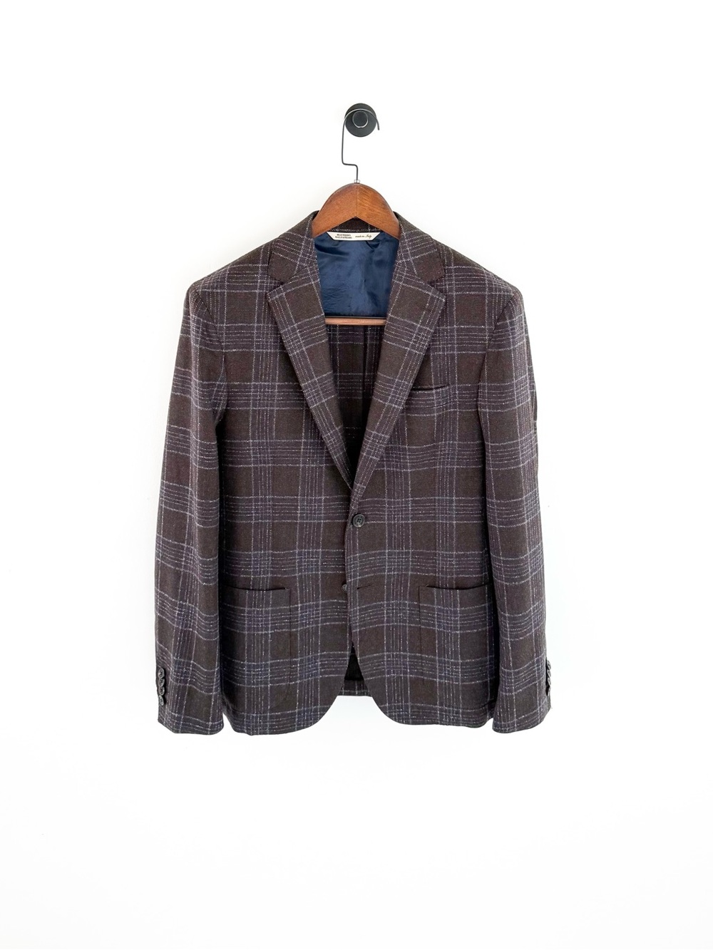 New Maurizio Baldassari Italian Wool Plaid Sport Coat Blazer Men's Brown Blue 40 - Picture 3 of 15